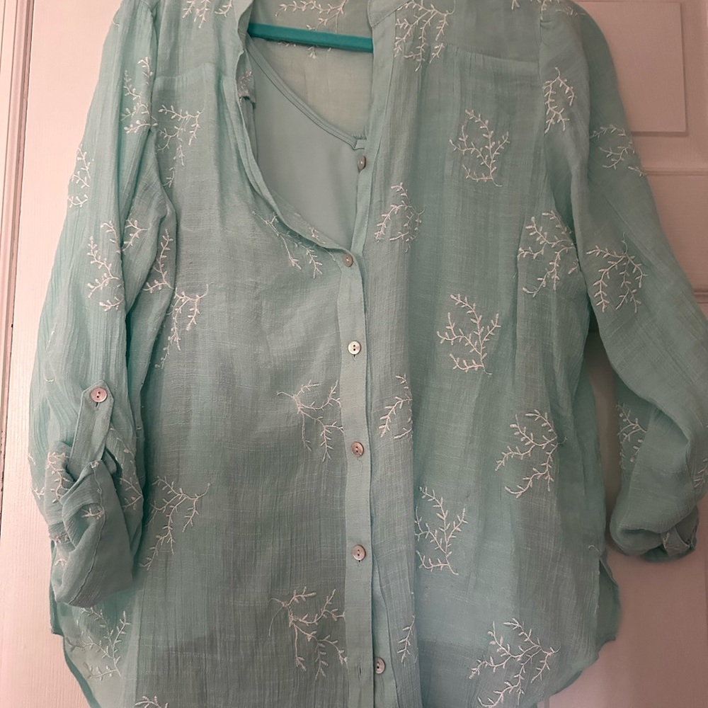 Aqua Embroidered Blouse